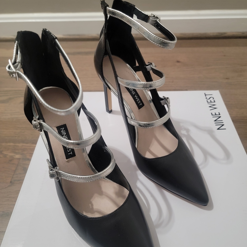 Nine West Black Heels with Silver Straps